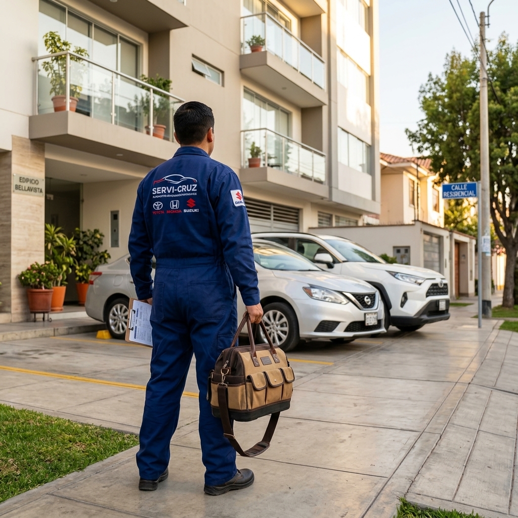 Mecánico de Servicruz llegando al domicilio del cliente